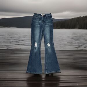 California Vintage Flare Jeans 1/25 (23x28) Blue Distressed Stretch Junior Denim